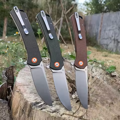 Outdoor Pocket Folding Knife D2 Steel Micarta Handle Multipurpose Survival Military Tactical Knives