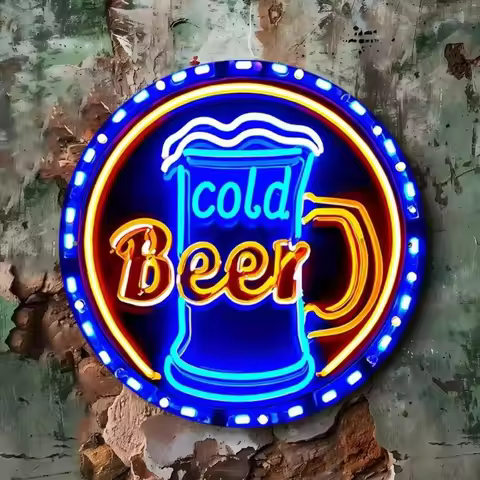 2D Round Neon Hanging Sign Aluminum 20 Theme Decor with Multi Hook for Home Bar Wall