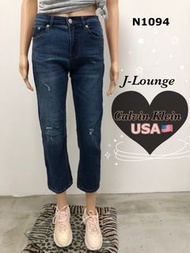 N1094 全新美國🇺🇸Calvin Klein 高彈力微瑕復古刷破低腰牛仔褲九分微喇褲mini flare jeans J-Lounge