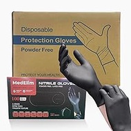 MEDELIM Disposable Nitrile Industrial Gloves: 5 Mil, Latex &amp; Powder-Free, Textured, Food-Safe, Black