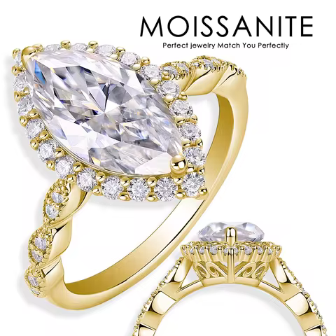 3.496CTW Mona Lisa’s Eyes – A Marquise-Cut Moissanite & S925 Silver Ring Echoing the Painting’s Bala