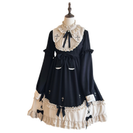 ชุดเดรส Lolita แขนยาวไซส์ใหญ่ ฤดูใบไม้ร่วง/ฤดูหนาว ชุดเดรสยาวทรงเอ ผ้าโพลีเอสเตอร์ 100% สำหรับผู้หญิ