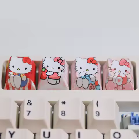 4pcs Cute Cartoon Pink KT Keycaps Cherry Profile R4 For DIY Gamer Mechanical Keyboard Cherry MX Swit