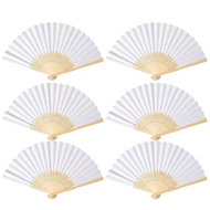 White Wedding Hand Fan Bamboo Foldable Paper Fan Portable DIY Calligraphy Painting Practice Paper Ba