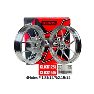 XSPEED GENOS CNC MAGS 4Holes CLICK125i/CLICK150i V2/V3/V4 F:1.85/14/R:2.15/14 PAIR SILVER