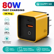 【UK Plug】80W GaN USB C Phone Charger Fast Charging Charger with Type C Data Cable For iPhone Samsung