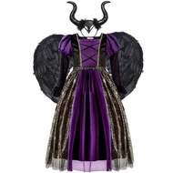 ชุดฮาโลวีนดิสนีย์ Maleficent สีดำเด็กผู้หญิงแม่มดดีลักซ์เด็กผู้หญิงชุดแฟนซีปาร์ตี้ฮาโลวีนเด็กคอสเพลย