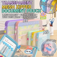 A4 A5 Mesh Zipper Document Bag Handle Large Capacity Student Stationery Storage Pouch Beg Pelajar