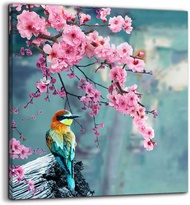 Botanical Canvas Wall Art For Bedroom Bathroom Decor Bird Framed Wall Decoration Green Leaf Pink Flo