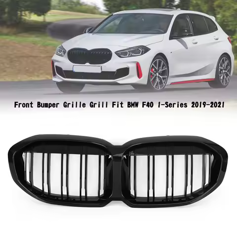 Areyourshop Gloss Black Double Slat Front Hood Grille for BMW F40 1 Series 118i 120i M135i 2019-2023