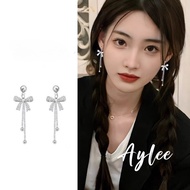 [Aylee]Silver Earrings Women's Bow Tassel Earrings B535