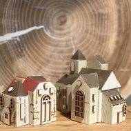 7 件套法國小屋和村莊木製玩具，成人和兒童 DIY 工藝套件