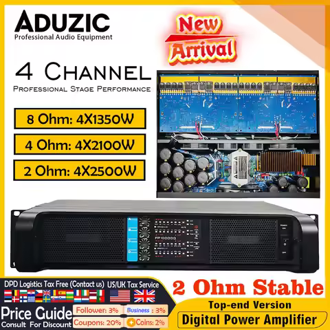 Aduzic FP10000Q Professional Digital Power Amplifier 1350W x 4 Channel Subwoofer Amp Line Array Ampl