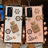 Case For Huawei P40 P40 pro P50 P50 pro P30 P30 pro Casing Stereo Diamond Perfume Bottle Square Phon