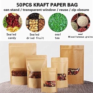 50pcs brown kraft paper bag/ziplock bag/storage zipper kraft bag for food storage/cookies bag/packaging bag