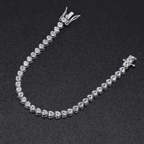 Luxury Solid Platinum PT950 Women's 3mm Heart Bracelet Moissanite Diamond Tennis Chain