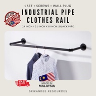 Ampaian Baju Besi | Penyidai  Tuala | Industrial Pipe Shelf Towel Rail Iron Clothes Bar | Open Wardrobe Wall Mounted