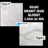 GRANIT LANTAI 60X60 GLOSSY PUTIH MARMER ABU CARARA IKAD Granit 60x60