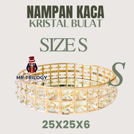 Nampan Kristal Kaca BULAT Europe Gold Tray Baki Nampan Seserahan Hantaran Pernikahan Home Decoration