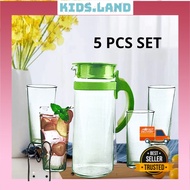 5PSC SET1.2L Glassware Vintage Glass Water Jug / Pitcher & 4 Tumbler Glasses SET Jug Kaca