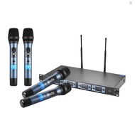 FLS 4D Professional 4 Channel UHF Wireless Handheld Microphone System 4 Microphones 1 Wireless Receiver 6.35mm Audio Cable LCD Display for Karaoke Family Party Presentation Perform