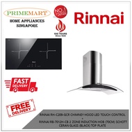 RINNAI RH-C209-GCR CHIMNEY HOOD LED TOUCH CONTROL+RB-7012H-CB 2 ZONE INDUCTION HOB (70CM) SCHOTT CERAN GLASS BUNDLE