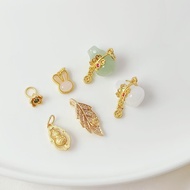 EG7F Color Retention Ancient Method Gold Accessories Micro-Inlaid Zircon Bud Rabbit Head Leaf Pendan