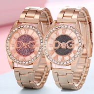 Dqg letter diamond inlaid rose gold quartz watch men's and women's flash powder steel band Watch
