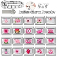 Pink Flowers Eyes Italian Charm Bracelet Fit 9mm Stainless Steel Bracelet DIY Jewelry Making Accesso
