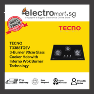 TECNO T3388TGSV 3-Burner 90cm Glass  Cooker Hob with  Inferno Wok Burner  Technology