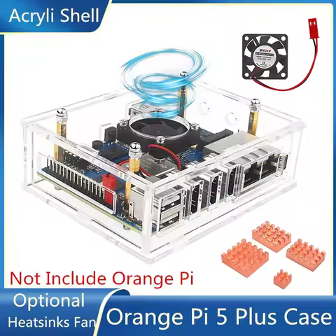 Orange Pi 5 Plus Acrylic Case Transparent Shell With Cooling Fan Copper Aluminum Heatsinks Optional 