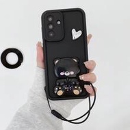 1pc Cute Lucky Bear Mirror Stand, DIY Electroplated Heart, Silicone Lanyard, Stepwise Phone Case [In