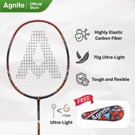 Agnite Raket bulu tangkis Badminton Racket Carbon Fiber 3U Lightweight | Pro Grip Raket | Integrated