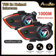 AVASHIN Y80 2x Motorcycle Intercom Helmet Bluetooth 5.3 Helmet Headset for 1000M 2Rides Intercom Fun