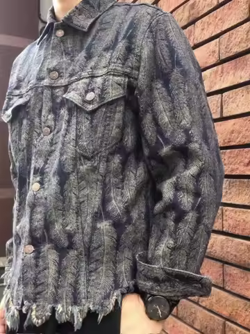 KAPITAL 23AW Japanese Style Casual Denim Feathers Tassel Destroyed Long Sleeve Jacket Coat Youth Fas