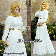 gamis abaya syar'i brukat putih 2in1 