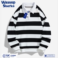 Wassupshar American Retro Sweater Men's and Women's Autumn Loose Striped Polo Shirt Couple Wear Polo