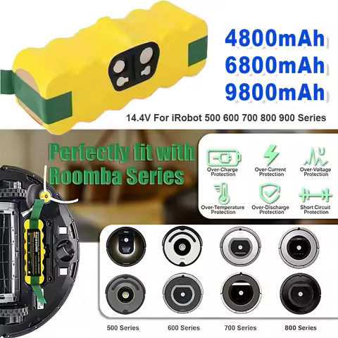 4800mAh 6800mAh 9800mAh Battery 14.4V For iRobot 900 800 700 600 500 Series Battery for iRobot Roomb