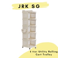 5 tier Utility Rolling Cart Trolley Drawer Storage Cabinet with side basket and hooks