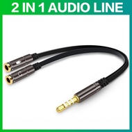 3.5mm Audio Splitter Cable for Computer Laptop Jack 3.5 mm 1 Male To 2 Female Microphone Headphone Y Splitter AUX Cable for Mobile Phone Tablet PC Headset Splitter Earphone Adapter