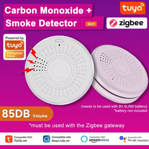 Tuya Zigbee Carbon Monoxide Smoke Detector Alarm Smart Co & Smoke Detector Alarm Smoke Fire Sound Al