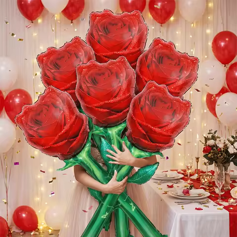 1/3/5pcs Giant Red Rose Foil Balloons Valentine's Day Gift 150cm/59in Large Flower Bouquet Proposal 