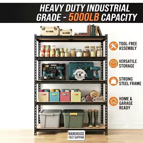 27.6"W x 60"H 5-Tier Garage Shelving Unit, 2200 LBS Heavy Duty Storage Shelves, Metal Rack with MDF 