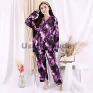Setelan Piyama Wanita Lengan Panjang Alnis Piyama Rayon Set Tye Dye Baju Tidur Jumbo XXL One Set Tie