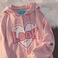 Pink Letter Graphic Kawaii Harajuku Hoodies Women Blue Punk Emo Alt Sweatshirt Zip Up Aesthetic Jack