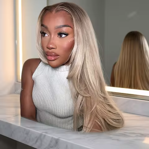 Brown Root Ash Blonde Straight 13X4 13x6 Lace Frontal Human Hair Wigs Transparent Lace 180 Density O