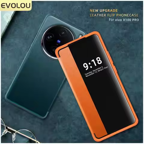 X100 View Window Plain Flip Leather Phone Case For Vivo X100 Pro X 100 Shockproof Protection Kicksta