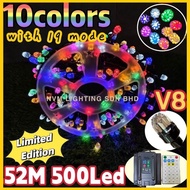 【V8 10COLORS 2026】52M 500LED SOLAR/ELECTRIC "Dot" String Light LED 19 Mode RGB Outdoor Garden Decora