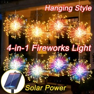 4in1 240LED Fireworks Lights Hanging Solar Outdoor Waterproof 4PCS Hanging String 8 Modes Fairy Ligh