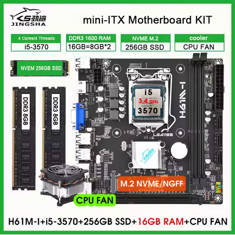 H61 M-I mini ITX Desktop Motherboard LGA 1155 Set with Core I5 3570 16GB 1600MHz DDR3 PC Memory 256G